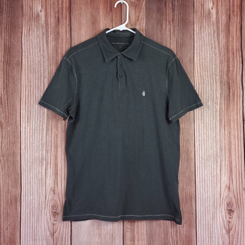 John Varvatos Star USA Mens Size Medium Cotton Short Sleeve Polo Shirt Gray